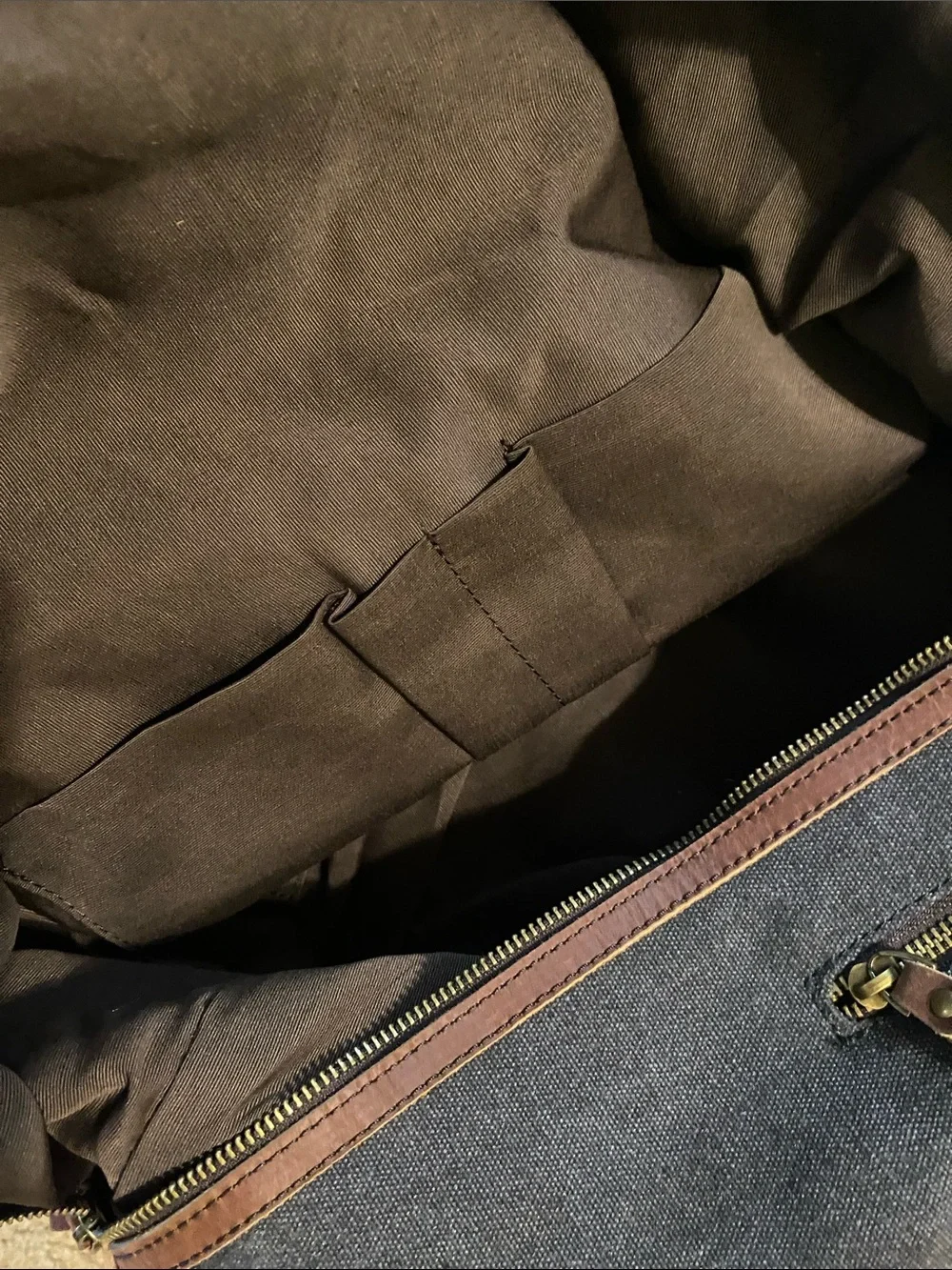 S-Zone Classic Gray Canvas Duffel with Brown Leather Accents